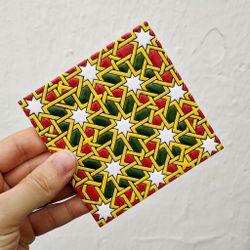 Azulejo 11 cm esmaltado con mosaico de estrellas policromadas