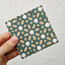 Azulejo 11 cm esmaltado con lacería nazarí turquesa