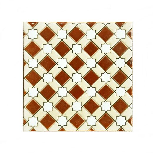 Azulejo 15 cm esmaltado con trama geométrica terracota
