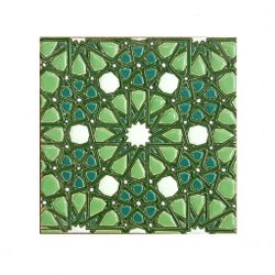 Azulejo 15 cm esmaltado con rosetón vegetal verde