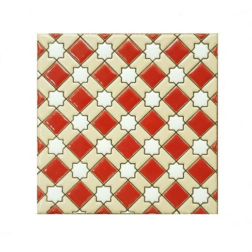 Azulejo 15 cm esmaltado con mosaico de rombos rojos
