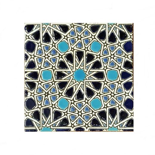 Azulejo 15 cm esmaltado con estrella califal azul