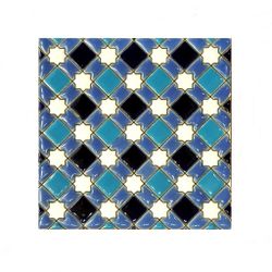 Azulejo 15 cm esmaltado con mosaico de rombos azules