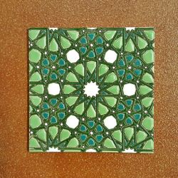 Azulejo 15 cm esmaltado con rosetón vegetal verde
