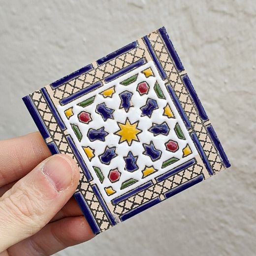 Azulejo 7,5 cm esmaltado con cenefa mudéjar azul