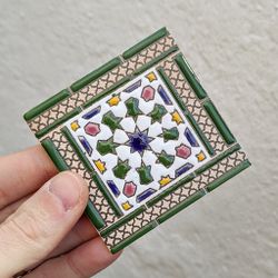Azulejo 7,5 cm esmaltado con estrella nazarí verde