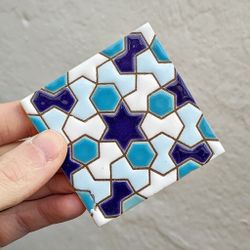 Azulejo 7,5 cm esmaltado con mosaico hexagonal azul