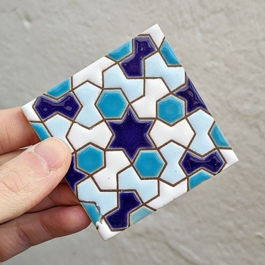 Azulejo 7,5 cm esmaltado con mosaico hexagonal azul