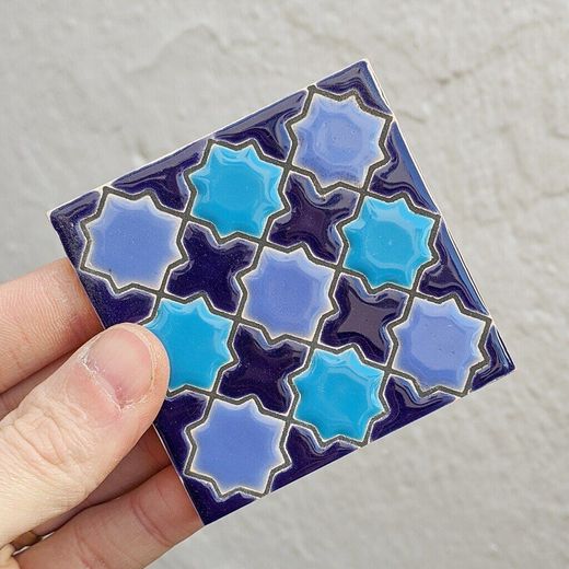 Azulejo 7,5 cm esmaltado con mosaico de cruces azules