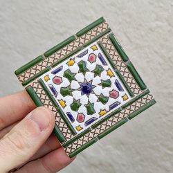 Azulejo 7,5 cm esmaltado con estrella nazarí verde