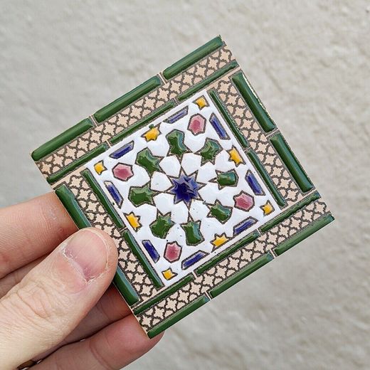 Azulejo 7,5 cm esmaltado con estrella nazarí verde