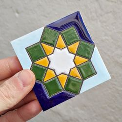 Azulejo 7,5 cm esmaltado con estrella nazarí verde